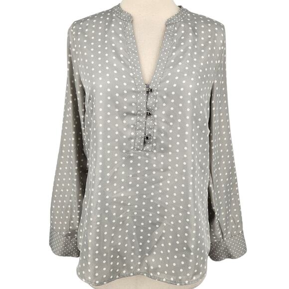 The Limited Polka Dot Henley Blouse – Women’s Medium Gray White Chic Classic - Picture 1 of 6